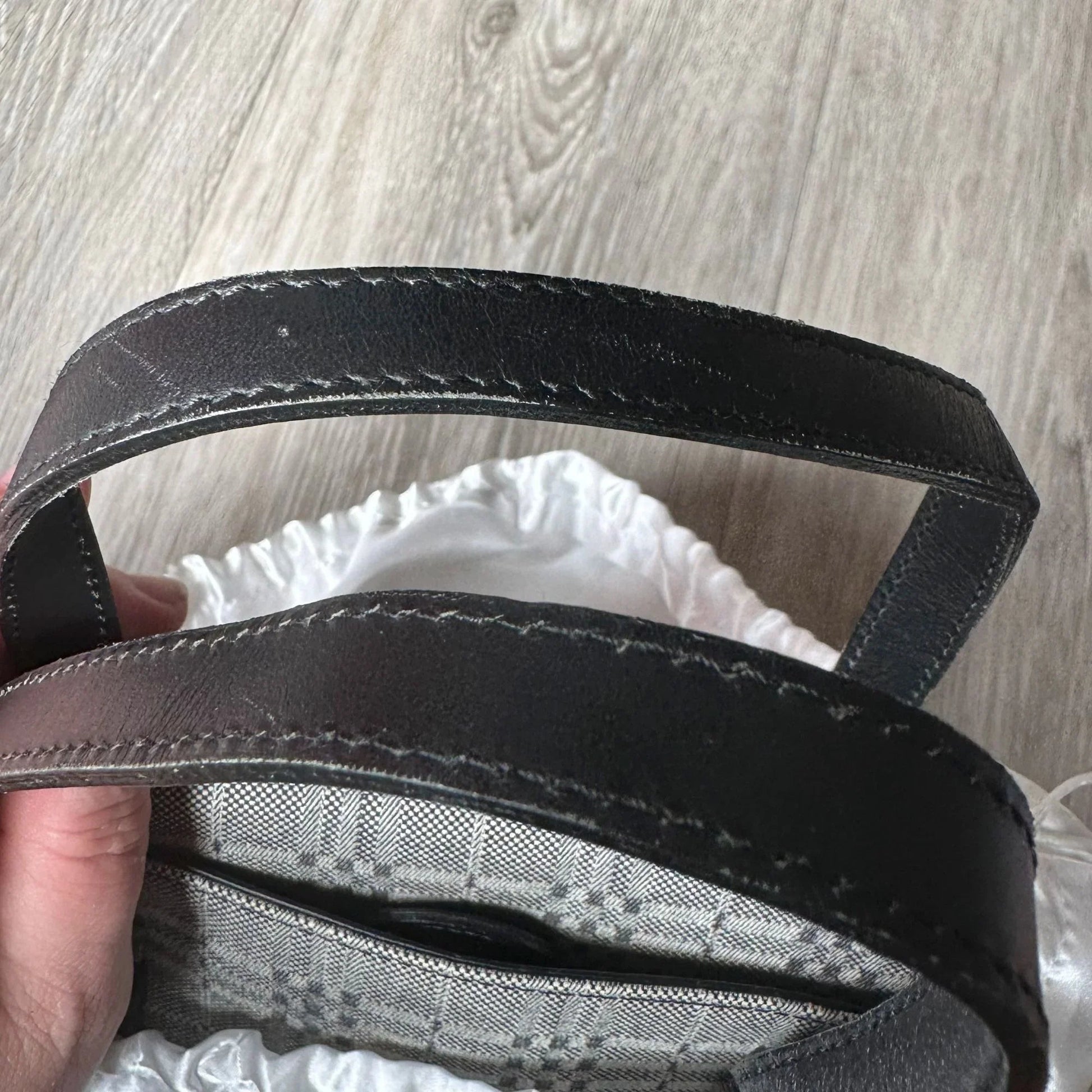 Burberry  Gray Nova Check Satchel/ Tote with Black Leather Buckled Handles - A+ Stuff
