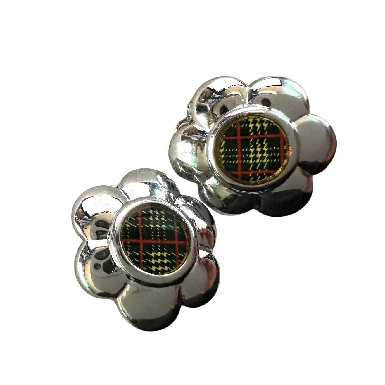 Burberry Nova Check Flower Clip - On Earrings - Vintage Burberrys - Burberry - Clip - On Earrings - A+ Stuff