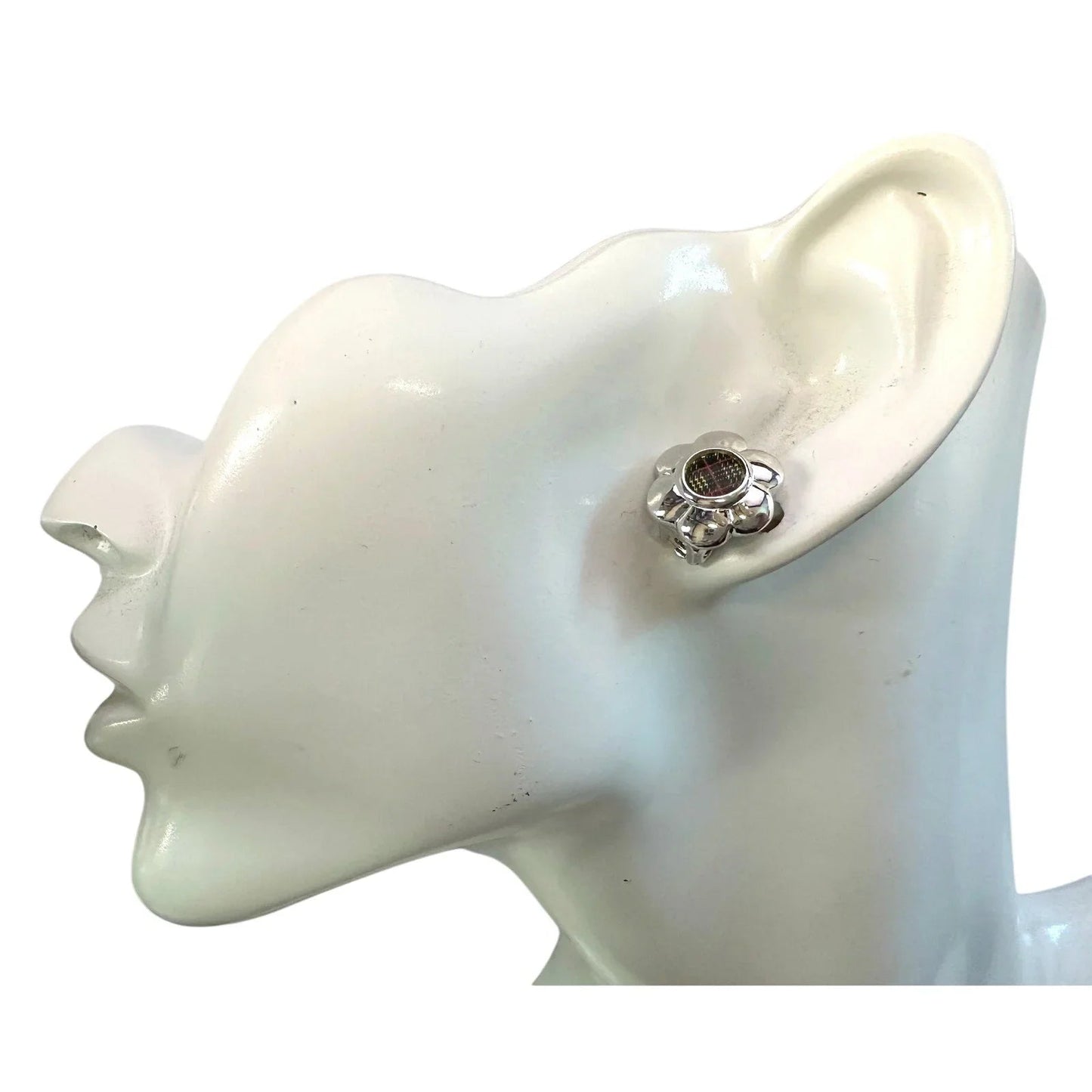 Burberry Nova Check Flower Clip - On Earrings - Vintage Burberrys - Burberry - Clip - On Earrings - A+ Stuff
