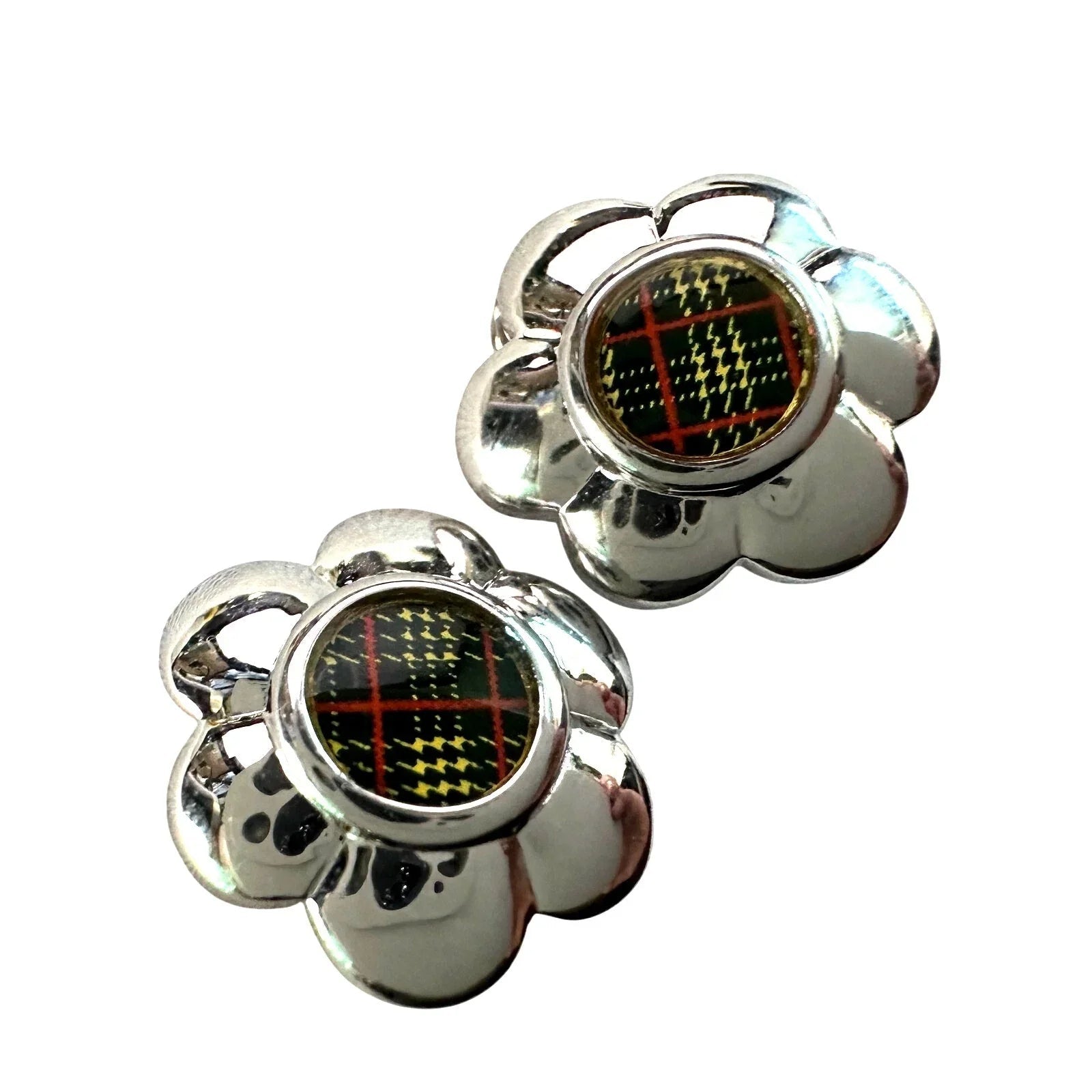 Burberry Nova Check Flower Clip - On Earrings - Vintage Burberrys - Burberry - Clip - On Earrings - A+ Stuff