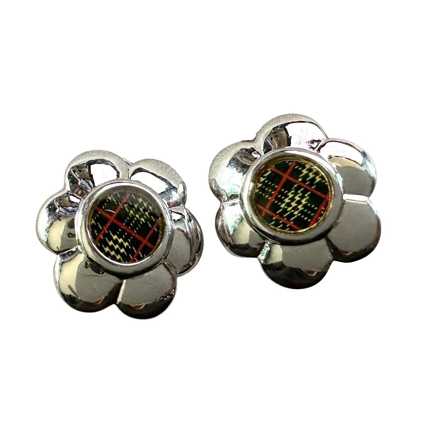 Burberry Nova Check Flower Clip - On Earrings - Vintage Burberrys - Burberry - Clip - On Earrings - A+ Stuff