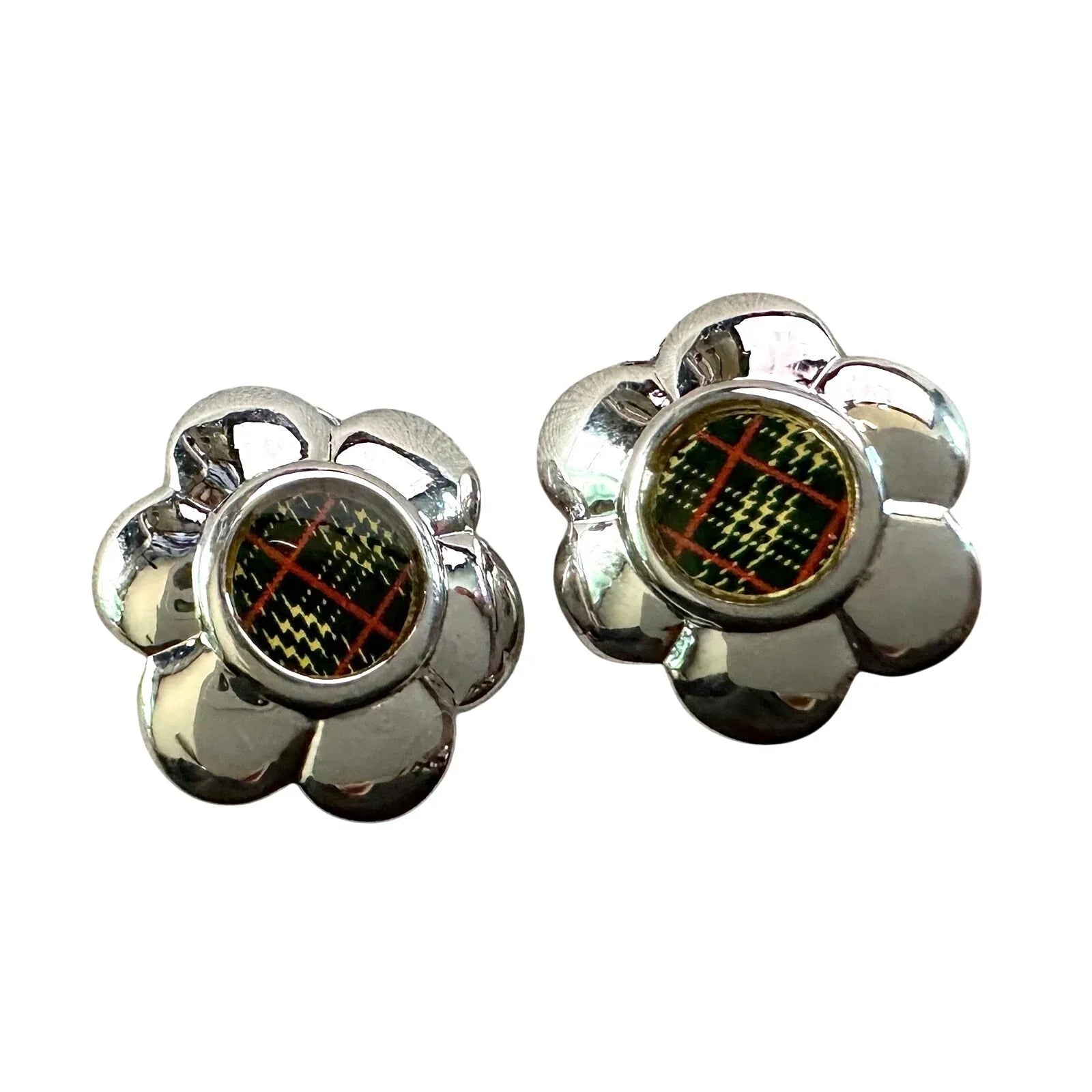 Burberry Nova Check Flower Clip - On Earrings - Vintage Burberrys - Burberry - Clip - On Earrings - A+ Stuff