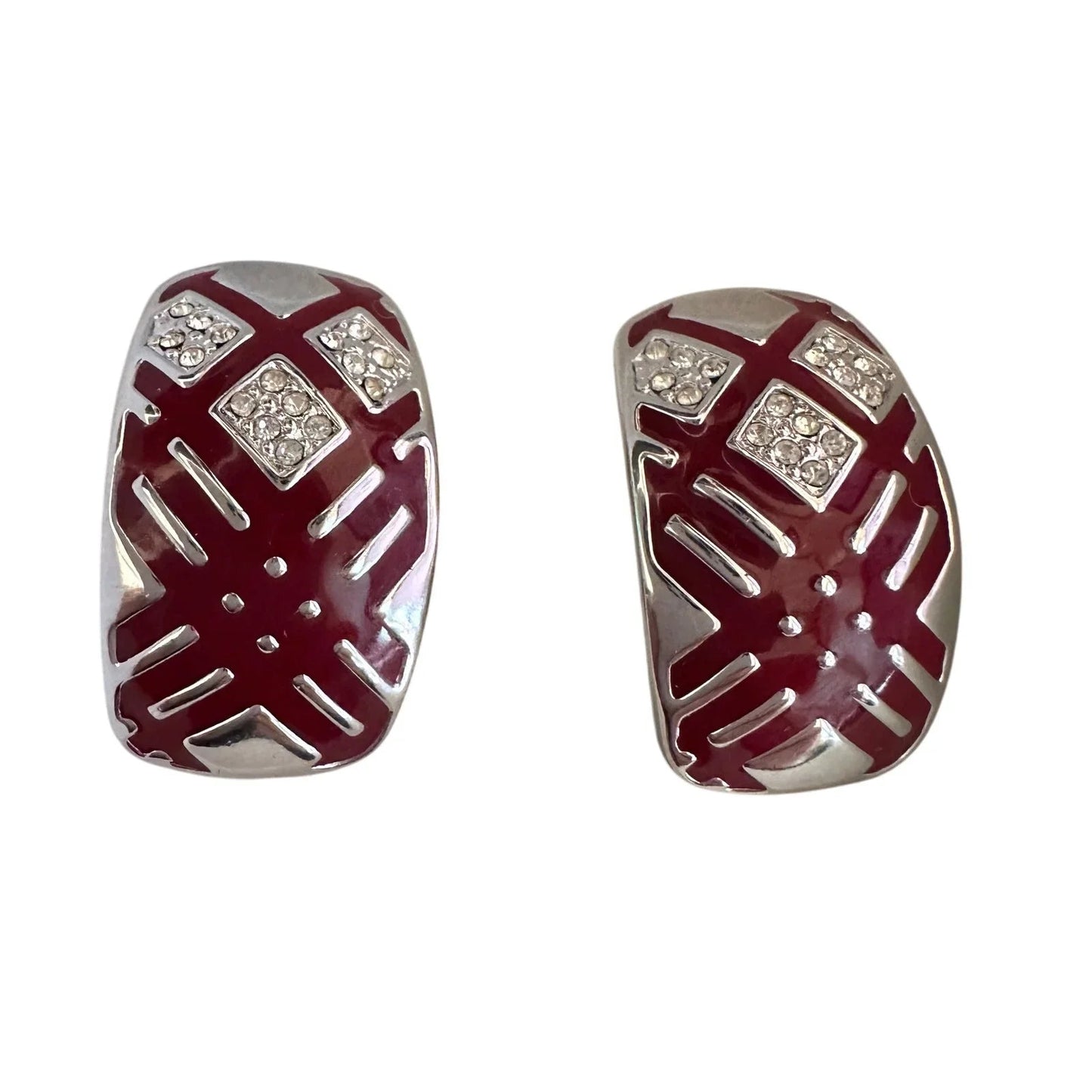 Burberry Silver and Maroon Nova Check Clip On Earrings - Burberry - Earrings - A+ Stuff