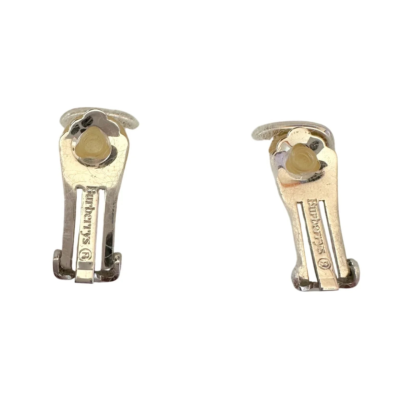 Burberry Silver and Maroon Nova Check Clip On Earrings - Burberry - Earrings - A+ Stuff