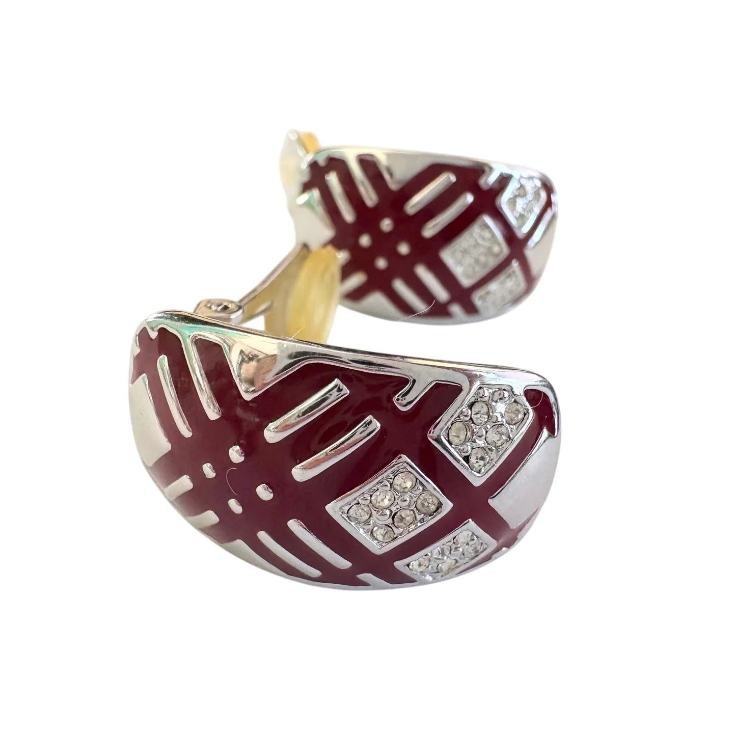 Burberry Silver and Maroon Nova Check Clip On Earrings - Burberry - Earrings - A+ Stuff