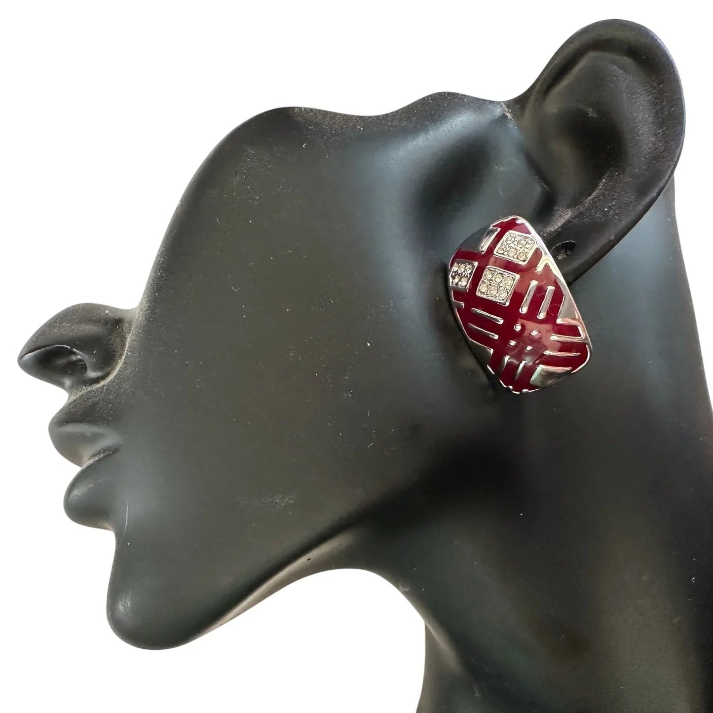 Burberry Silver and Maroon Nova Check Clip On Earrings - Burberry - Earrings - A+ Stuff