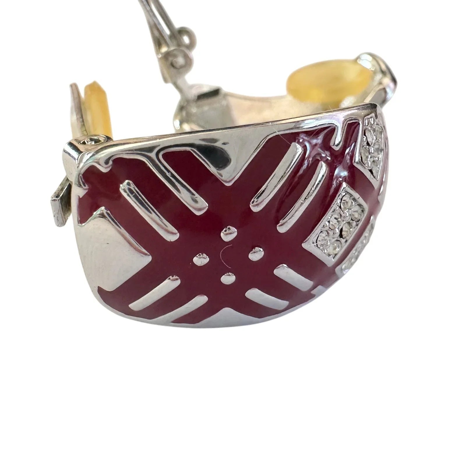 Burberry Silver and Maroon Nova Check Clip On Earrings - Burberry - Earrings - A+ Stuff