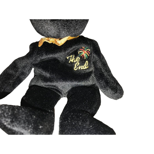 "The End" Ty Beanie Baby Y2K - Black Bear with Gold collar and Fireworks on left chest