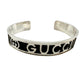 Gucci Black Leather GG Logo Sterling Silver Bangle Bracelet - Vintage!