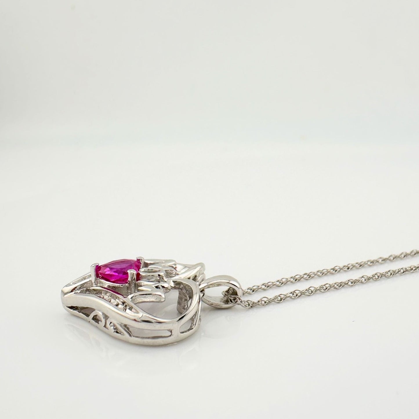 Bright and Beautiful "Mom" Neckace - Heart Shaped Lab Created Pink Sapphire - Sterling