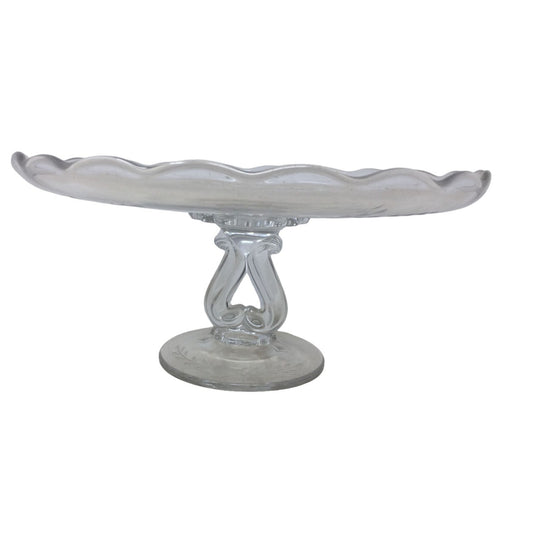 Vintage Clear Glass Footed Decorative Cake Stand/Fruit Stand (11 inches wide/5 inches tall)