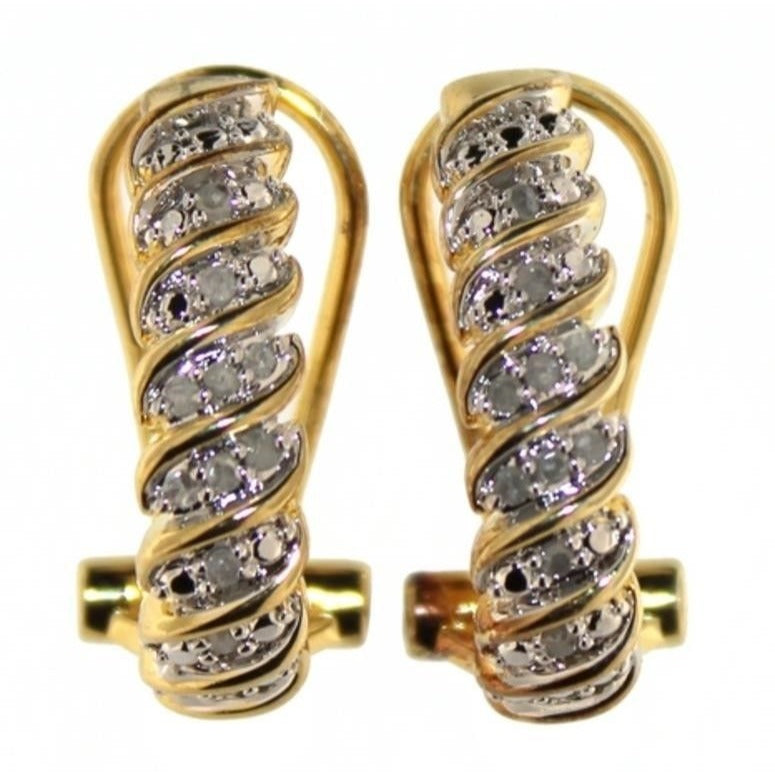 Diamond Stripe Hoop Earrings - Easy Close Back -- 14 kt Gold Overlaying Brass