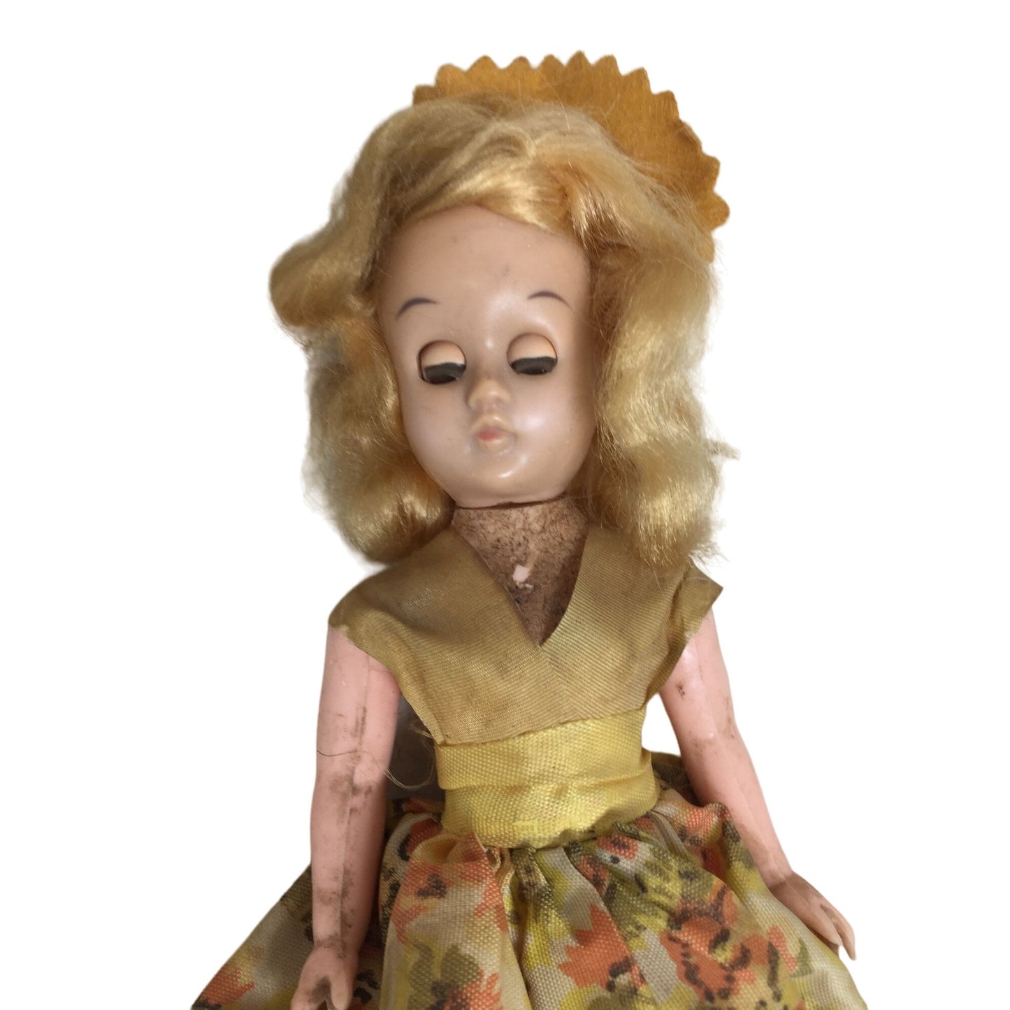 Vintage Collectible Blonde Haired Doll Wearing Dress & Hat or Bonnet - Eyes, Arms and Head Move