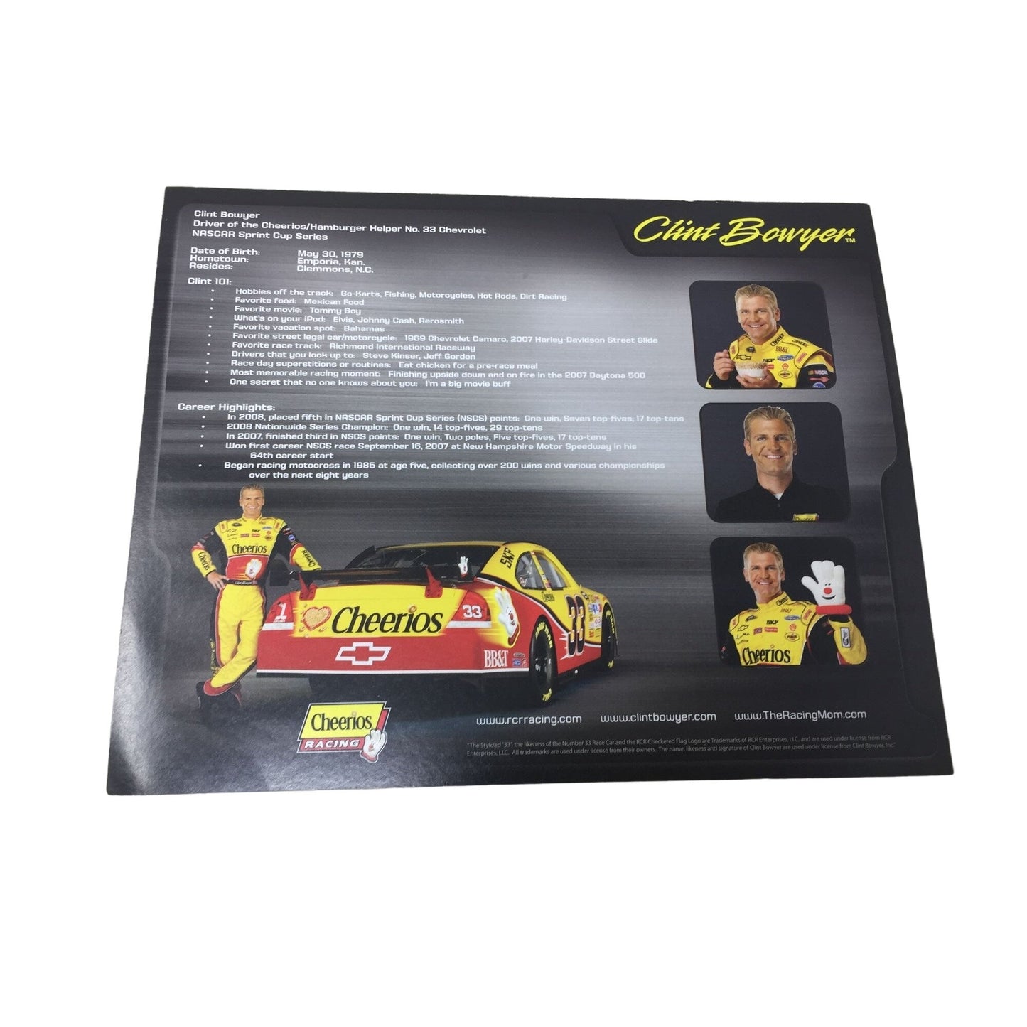 Clint Bowyer NASCAR Cheerios Promo 8x10 Photo