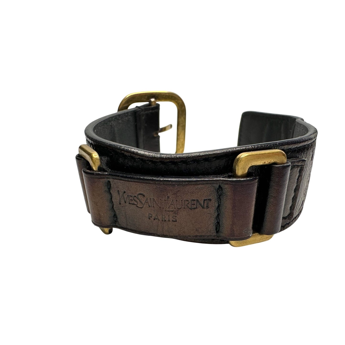 Yves Saint Laurent (YSL) Wide  Leather Cuff Bracelet w Large Buckle
