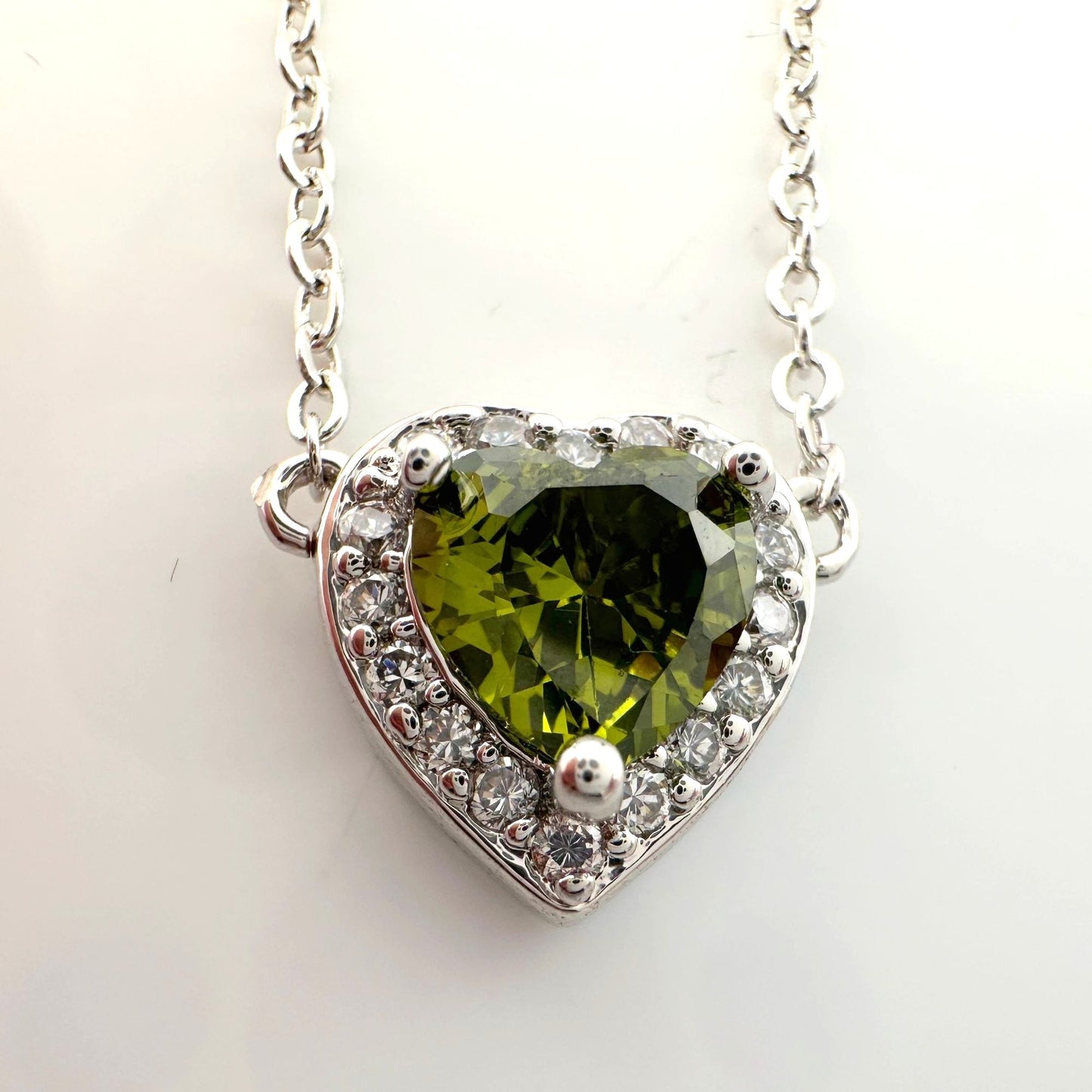 Beautiful Green Peridot Heart Necklace 18" Chain