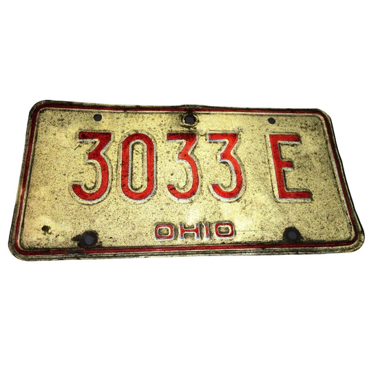 Vintage Ohio License Plate ( Late 1970s, 1980) White with Red Letters - 3033E