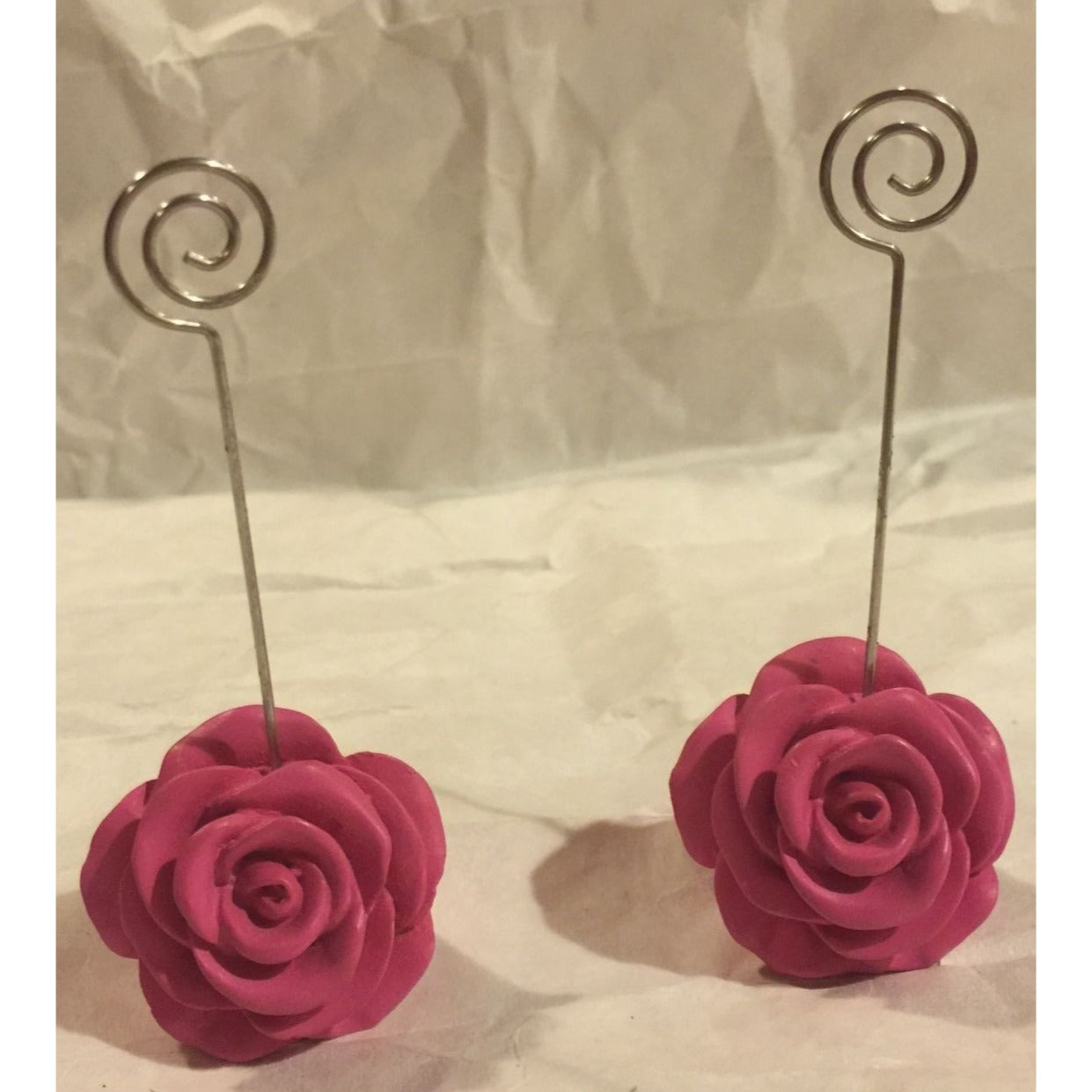 Pink Rose/Rosette Place Card Holders - About 3.5" Tall