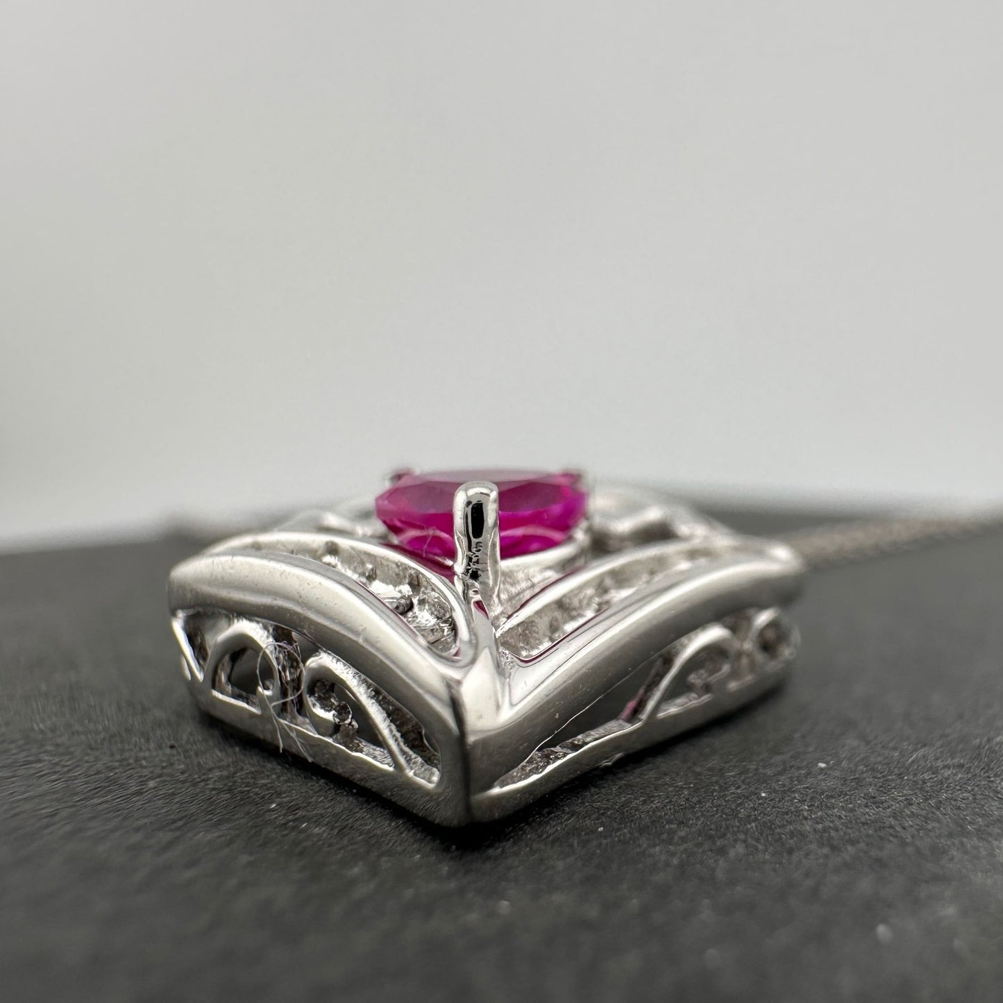 Bright and Beautiful "Mom" Neckace - Heart Shaped Lab Created Pink Sapphire - Sterling