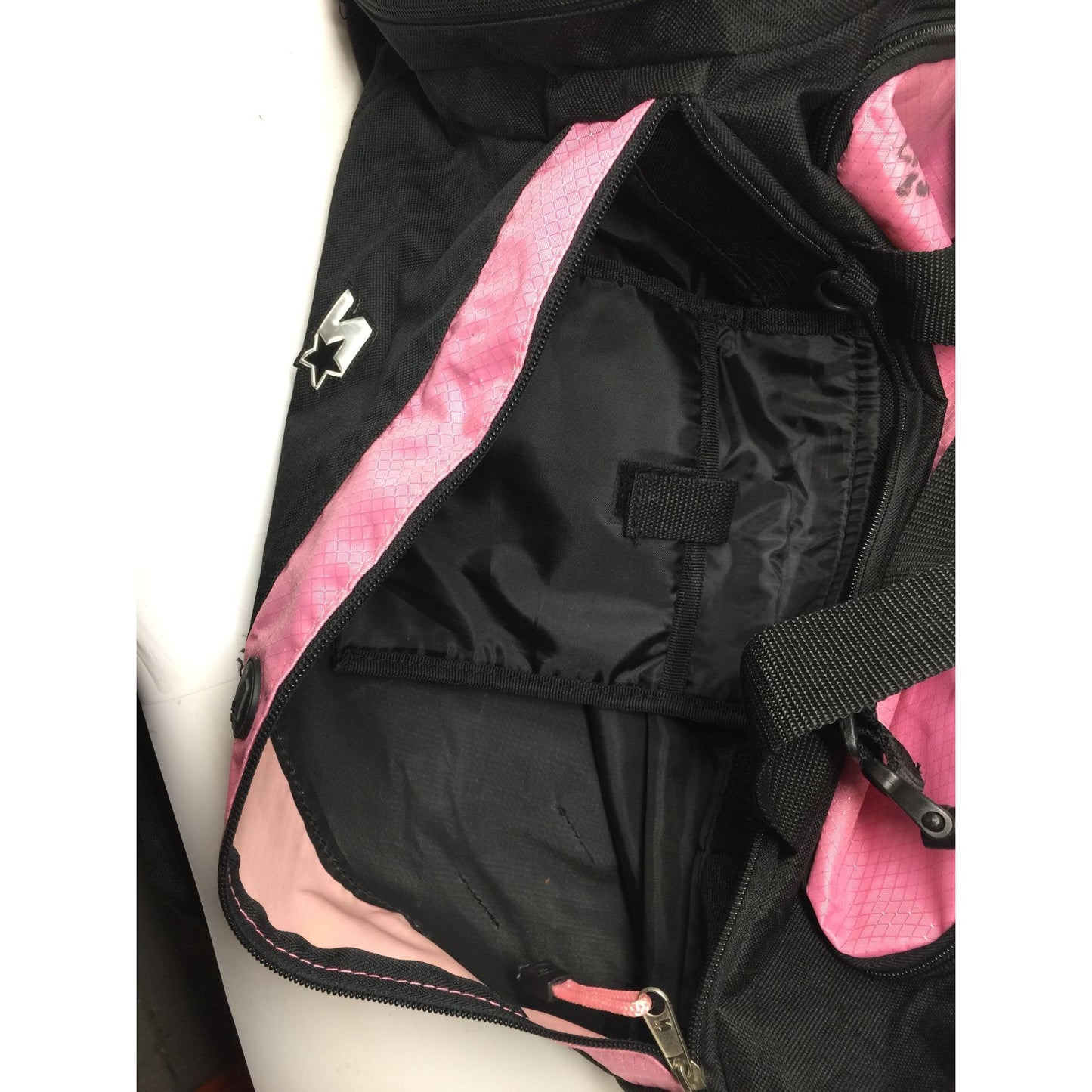 Starter Pink and Black Zippered Duffle Bag With Handles and Pockets