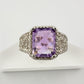 Beautiful Emerald Cut 2.25 Carat Amethyst Ring - Sterling w Diamond Accent Size 8