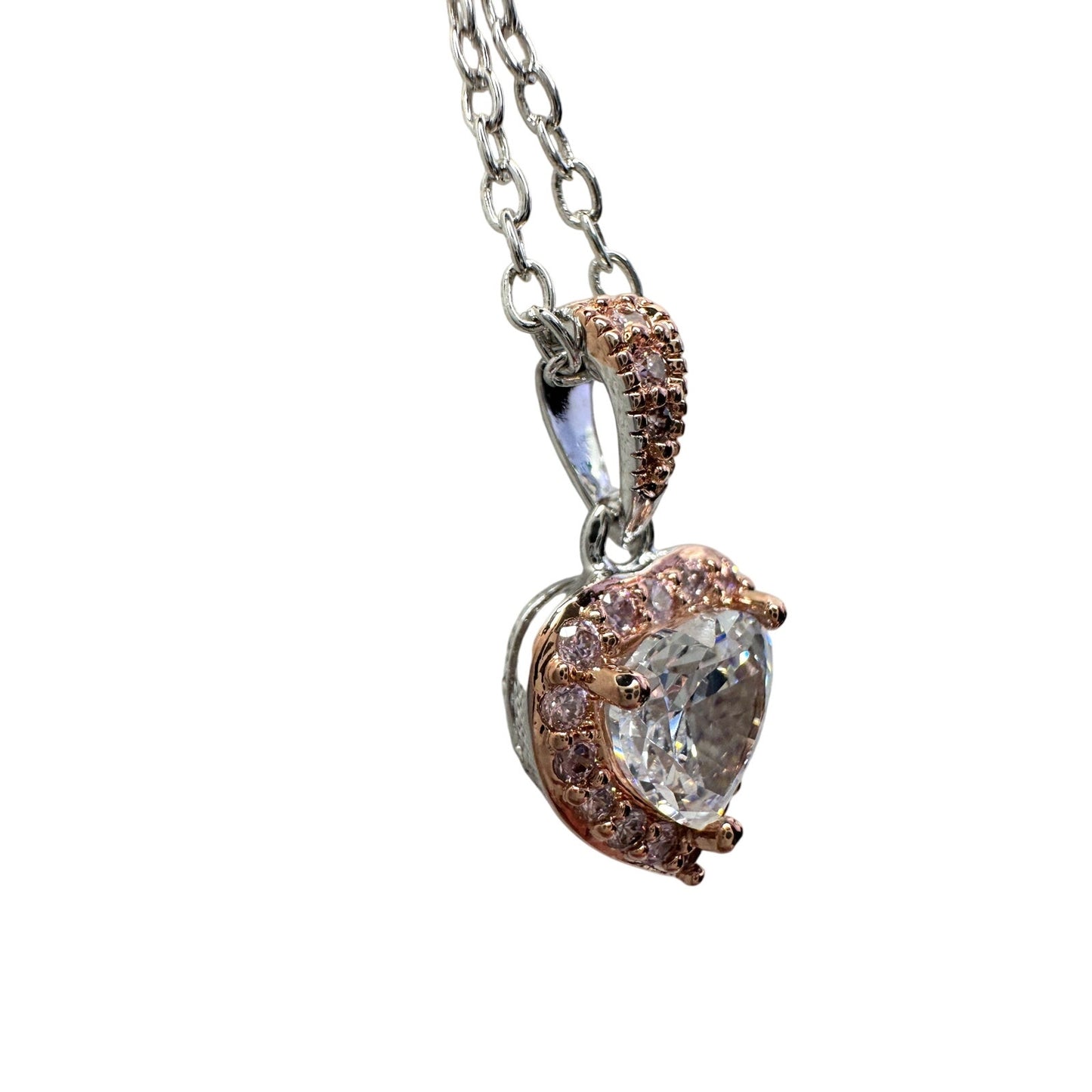 Pretty Rhodium Plated Pink Topaz and Zirconia Heart Necklace