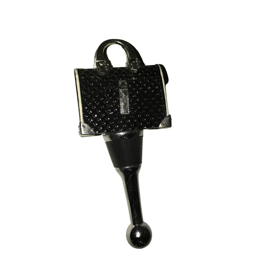 Black/Silver Handled Classy Handbag Purse Bottle Stopper 4''