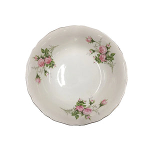 Vintage Canonsburg Hallmark Of Quality Bowl With Ruffled Gold Border & Pink Roses