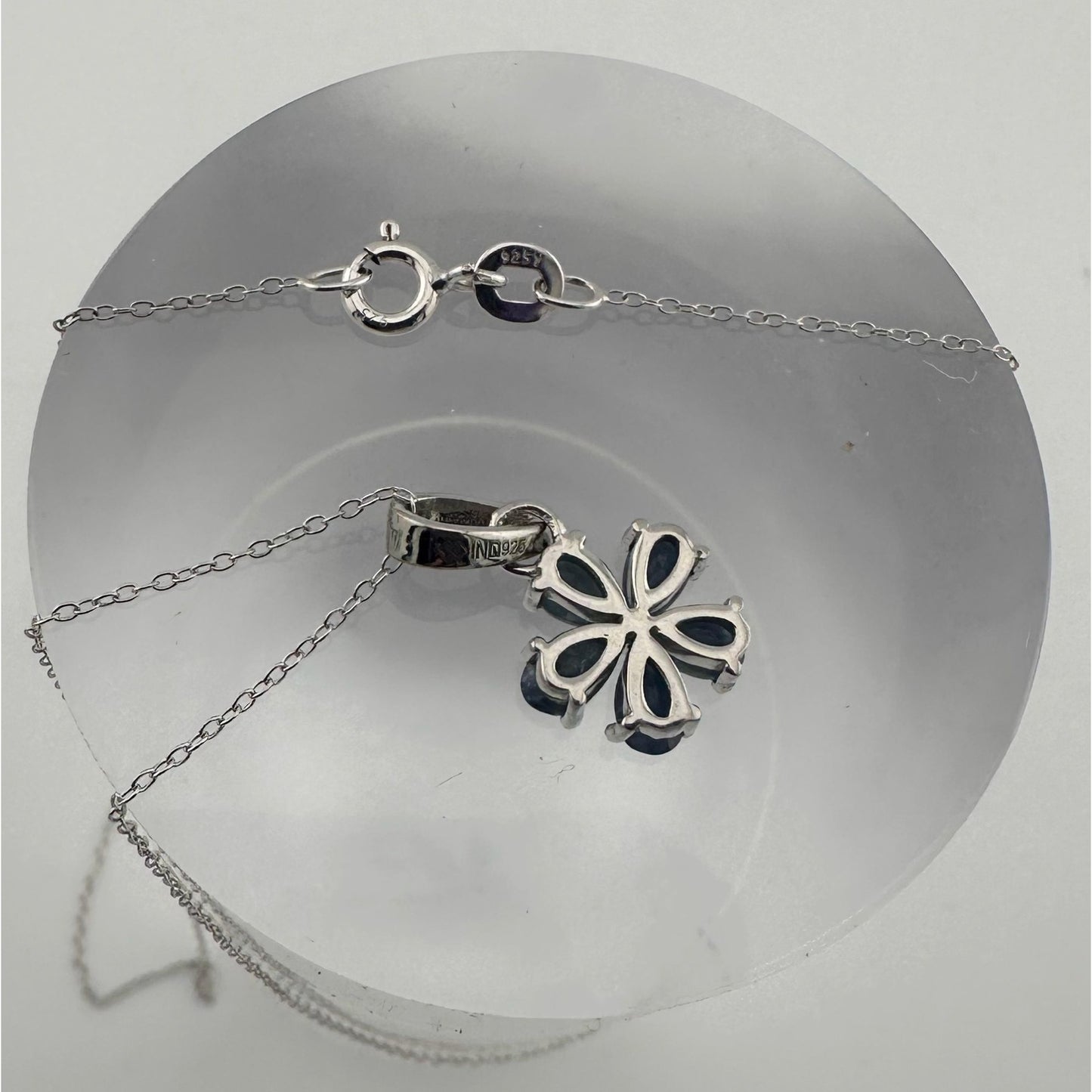 Natural Blue Sapphire Flower Necklace with Pendant - Sterling Silver  - Simply Beautiful!