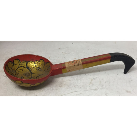 Vintage Decorative Hand Painted Red Gold Ladle Folk Art Soup Spoon