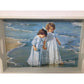 Girls Collecting Shells on the Beach Scene Serving Tray - Sisters on the Beach - White Wood Frame Sandra Kuck