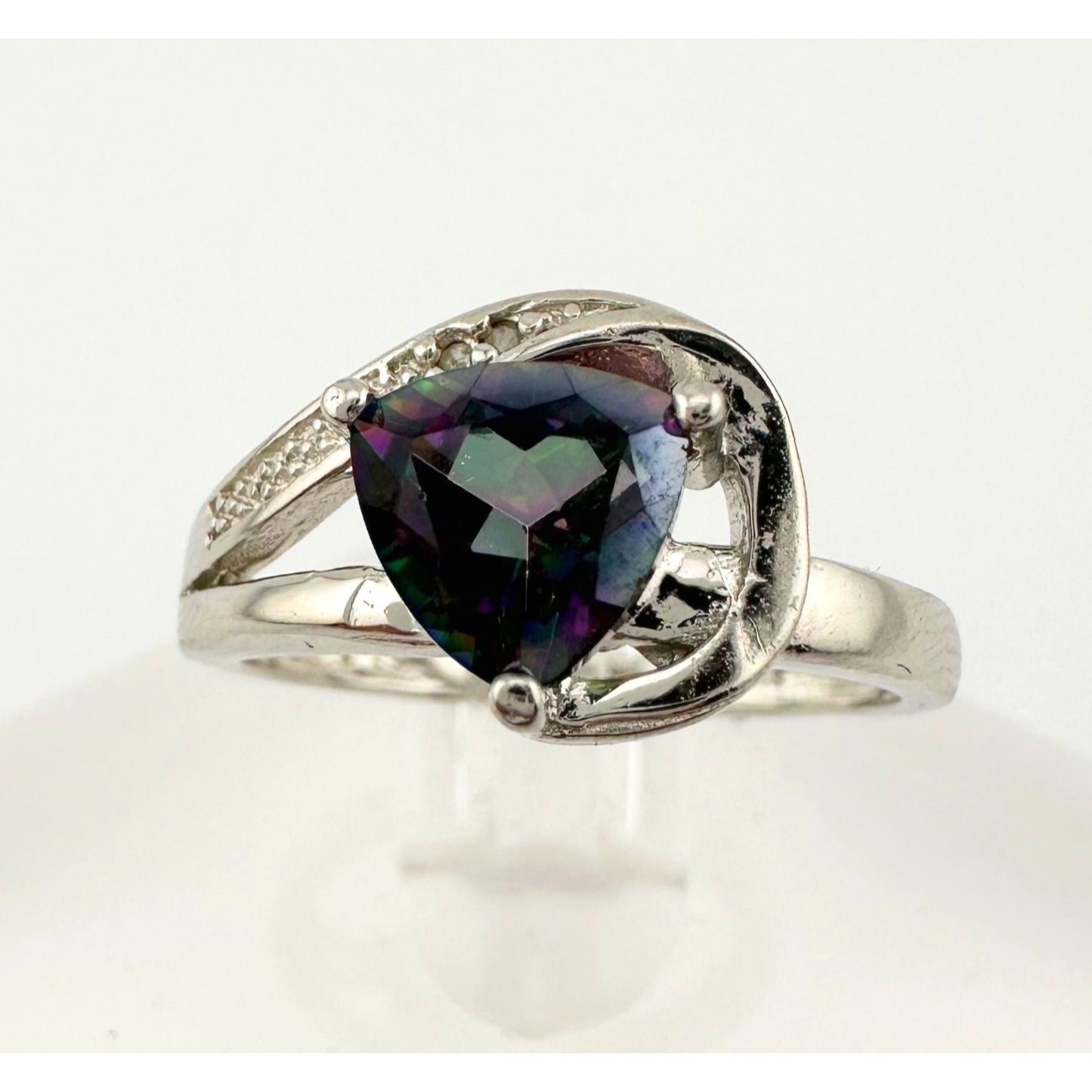 Trillion Cut Mystic Topaz Ring Size 7 - Sterling