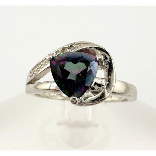 Trillion Cut Mystic Topaz Ring Size 7 - Sterling