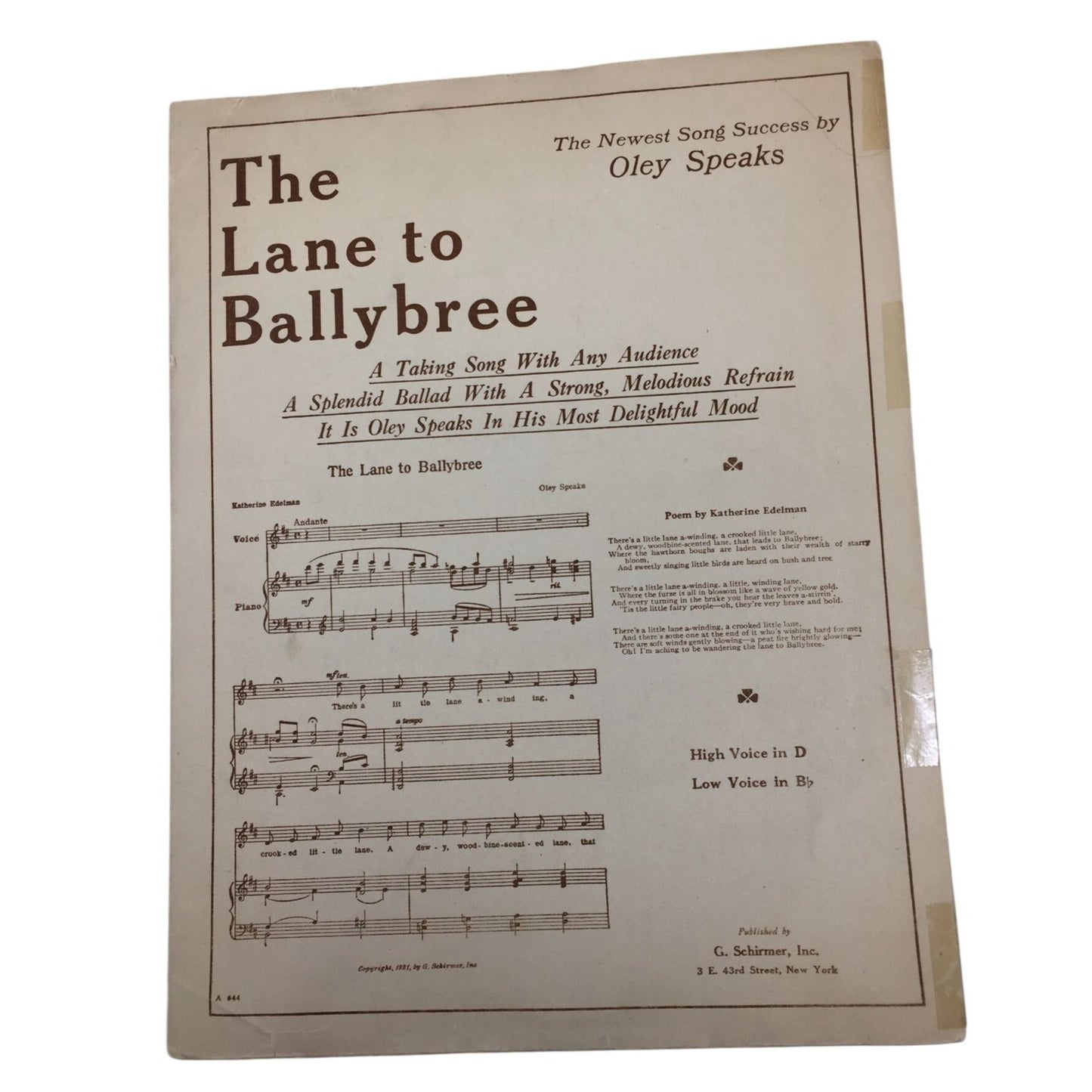 Vintage Sheet Music Titled "Sylvia" by Oley Speaks Oley Speaks  A+ Stuff Sheet Music