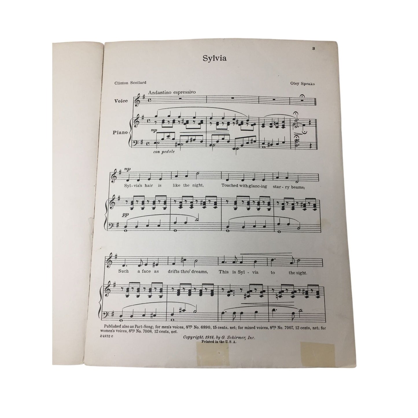 Vintage Sheet Music Titled "Sylvia" by Oley Speaks Oley Speaks  A+ Stuff Sheet Music