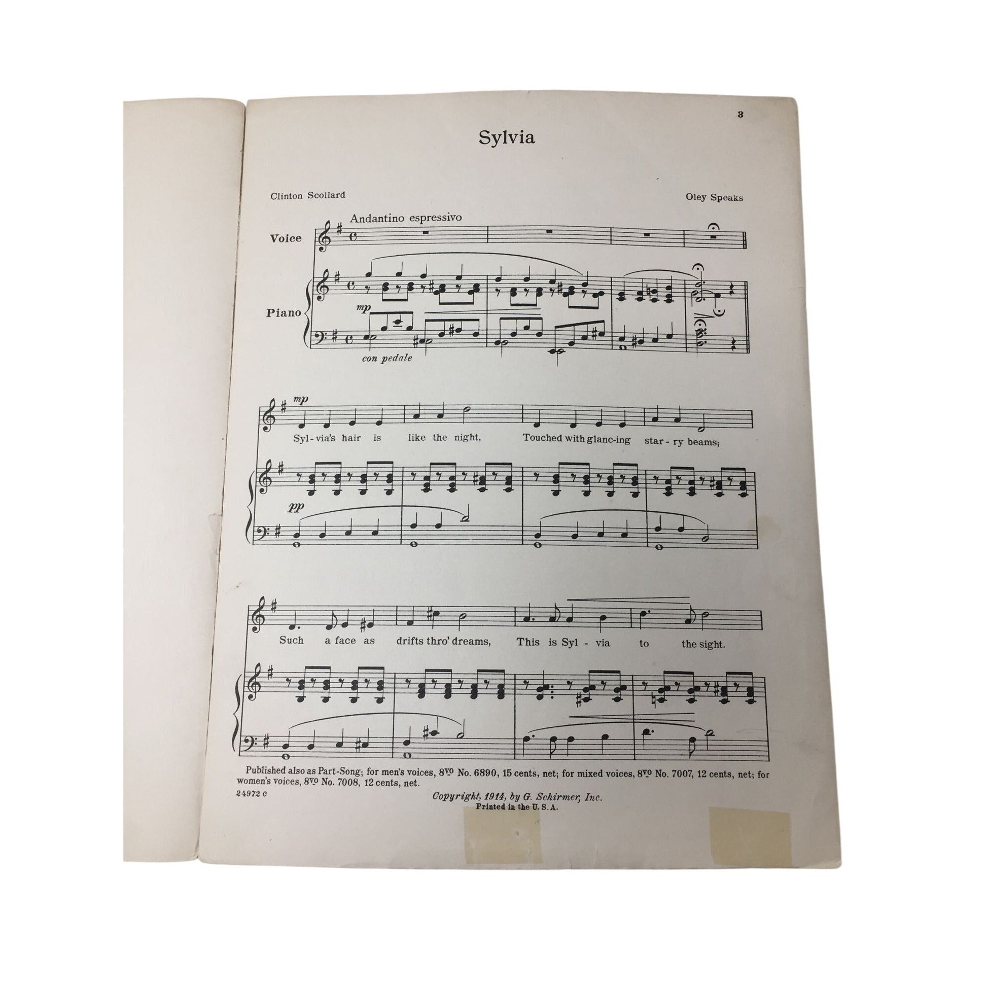 Vintage Sheet Music Titled "Sylvia" by Oley Speaks Oley Speaks  A+ Stuff Sheet Music