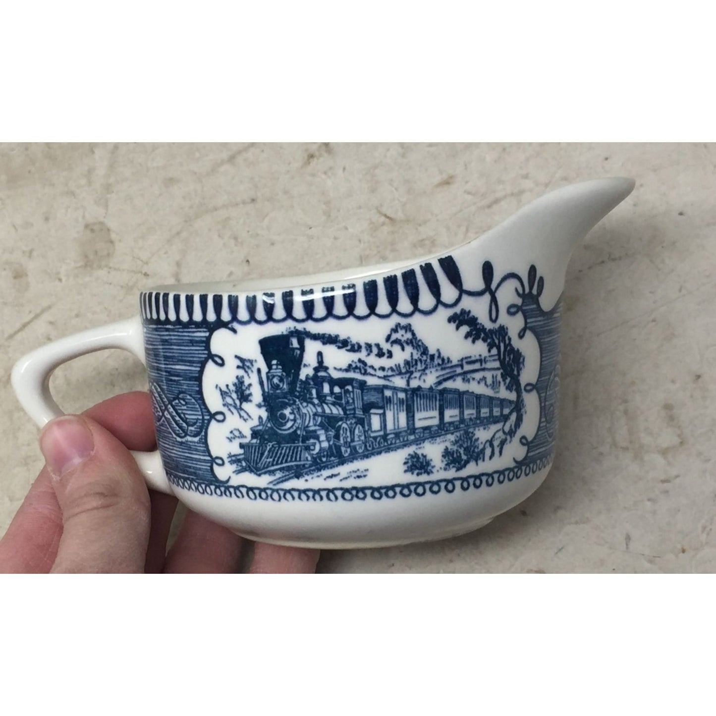 Vintage Currier And Ives Set of 4 Blue and White Dish Set