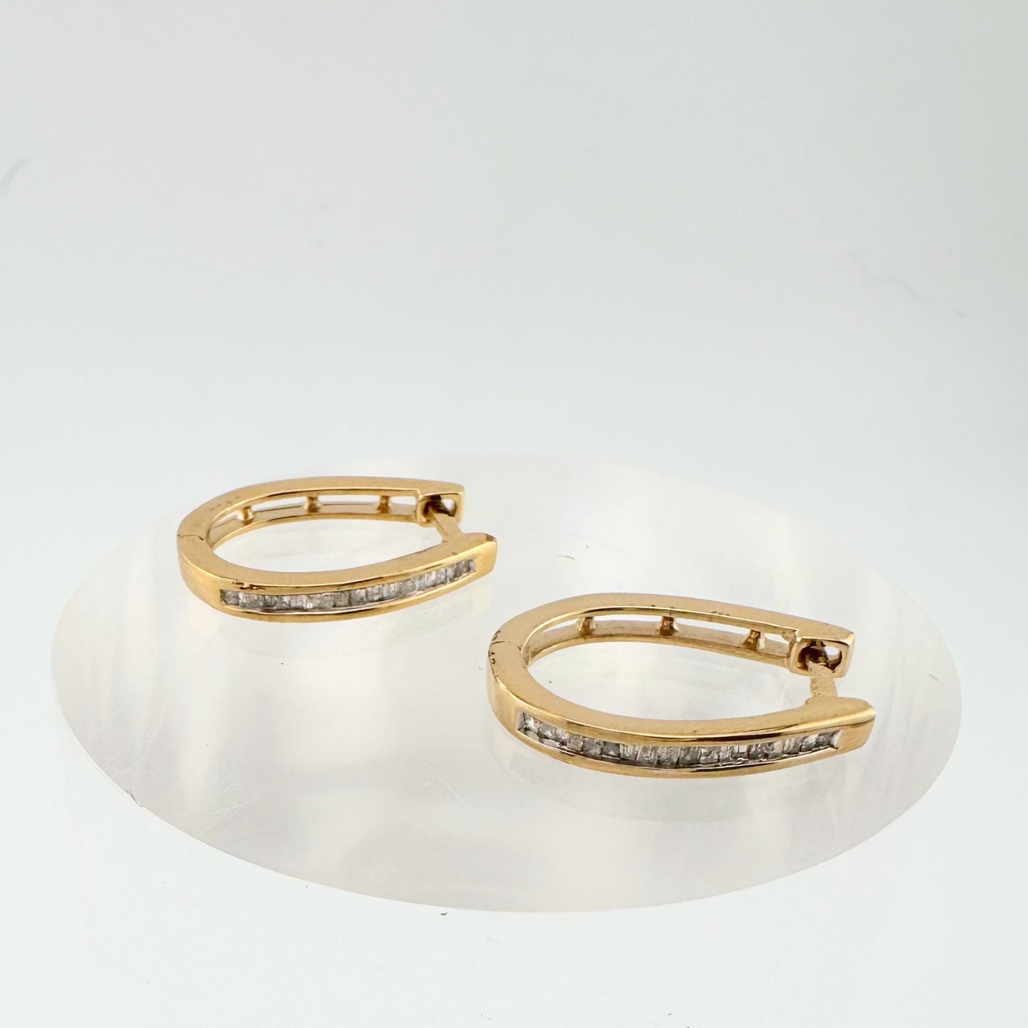 Beautiful 1/4 ct Baguette Diamond Hoop Earrings Gold Overlay Sterling