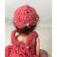 Vintage Collectible Doll Red Hair, Blue Eyes Wearing Crochet Pink Dress w/ Faux Pearls