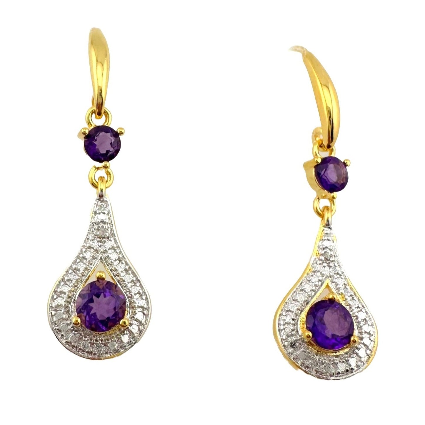 Pretty Teardrop Purple African Amethyst Earrings with Detailing and Gold Overlay