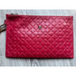 Versace Large Red Logo Print Leather Wristlet Clutch