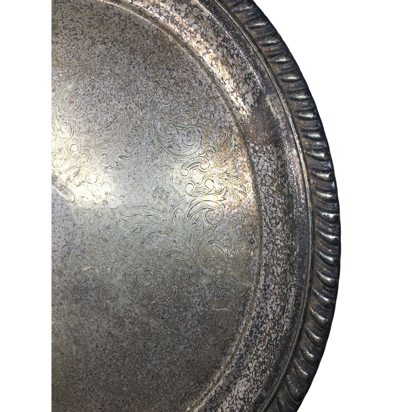 Vintage Silver Metal Round Serving Tray- About 12.5 inches