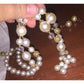 Womens Faux Pearl and Crystal Drop Necklace with 2 Pairs of Earrings