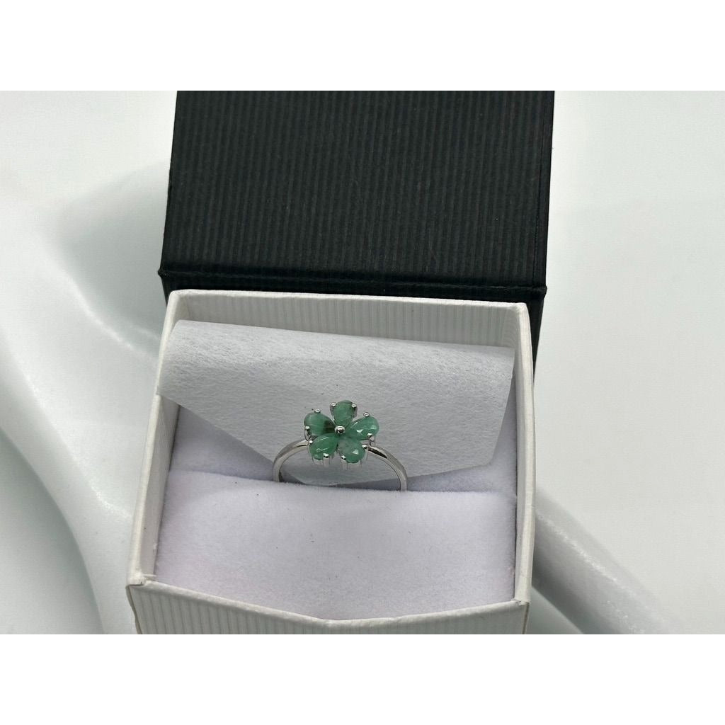 1.36 Carat Emerald Flower Shaped Ring in Sterling Silver Setting - Size 7