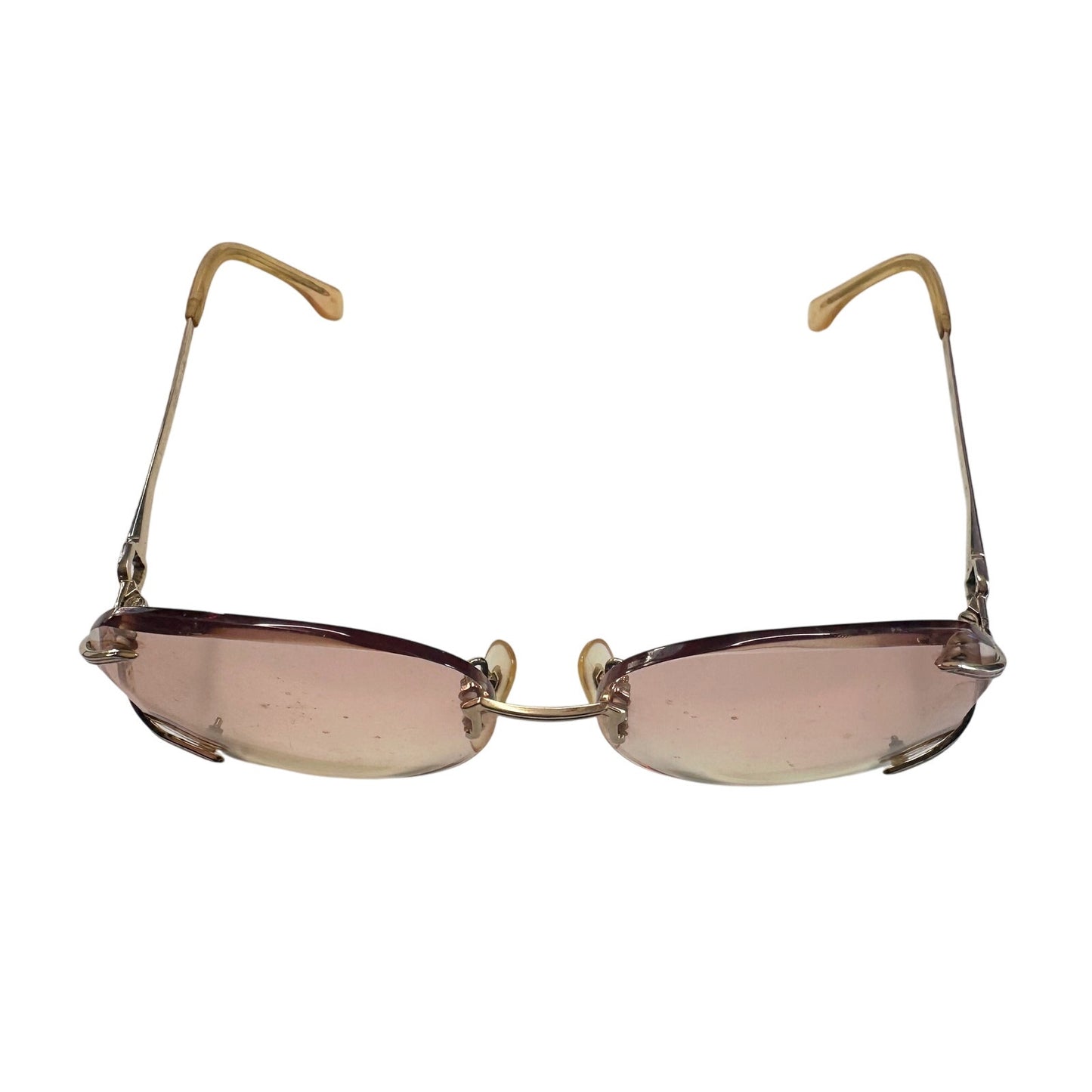 YSL - Yves Saint Laurent Amber / Rose Colored Rimless Sunglasses with Case