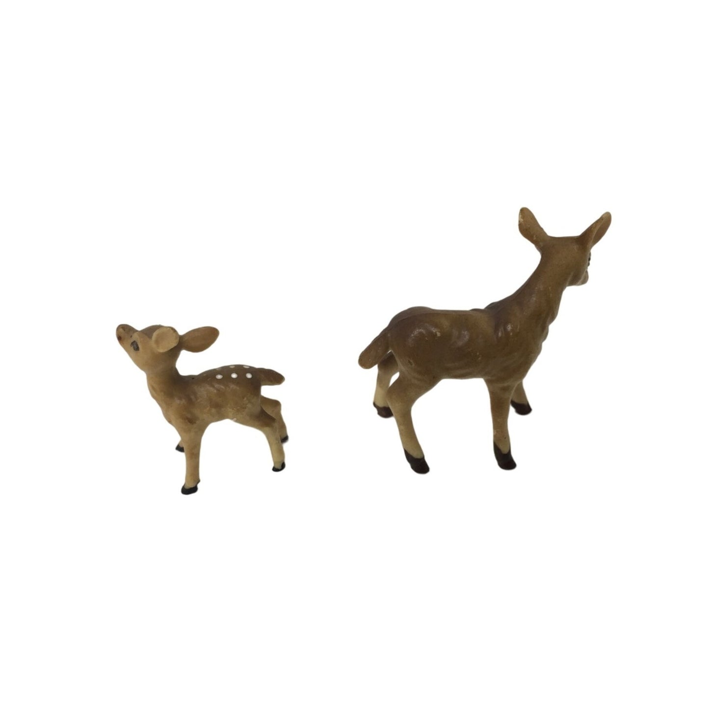 Two Miniature Brown/White Deer Figurines (Doe and Fawn)