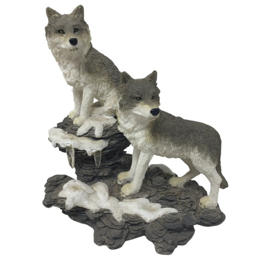 Vintage Wolf Pair on Snowy Ledge HERCO GIFT PROFESSIONAL Nature Wild Wolves Realistic Decor