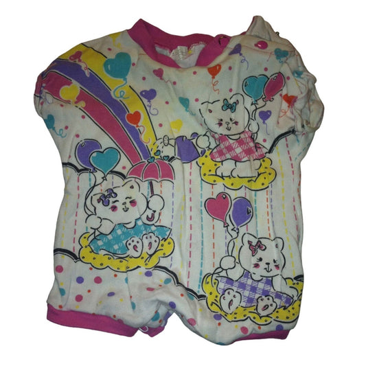 KIDS Size 3/6 Months Colorful Baby Girl Romper With Cats, Rainbows, Balloons on it