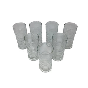 Set of 7 Clear Glass Ribbed Bubble Drinking Glasses (6x3'')