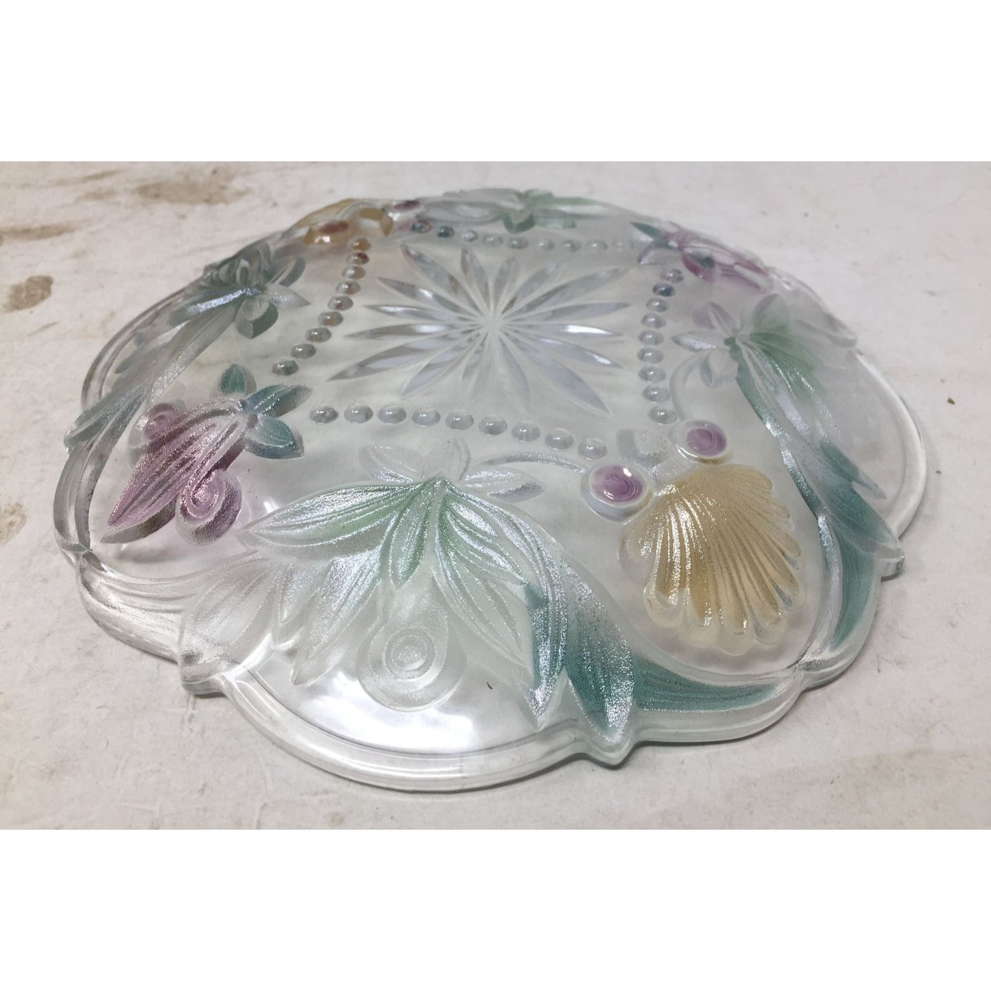 Vintage Small Clear Glass Plate with Flowers/Leaves Printed on it